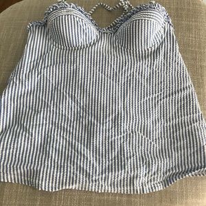 J crew blue seersucker tankini size 0